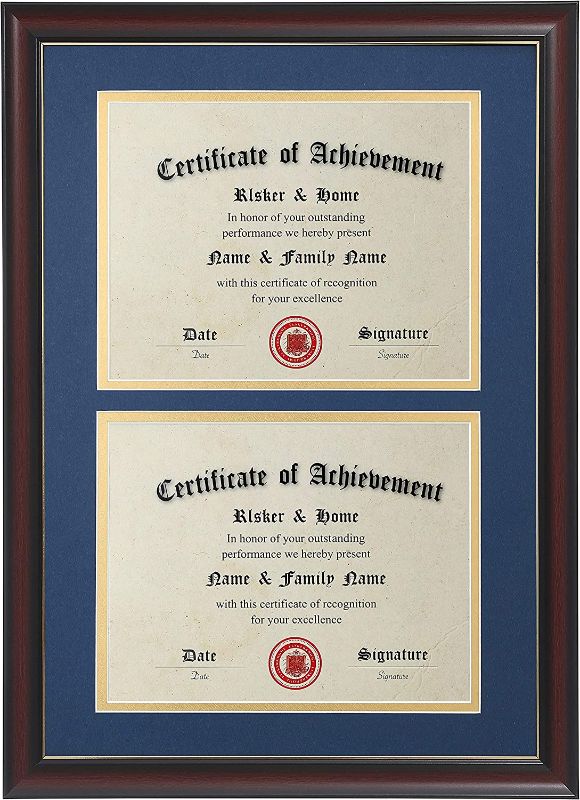 Photo 1 of 
ELSKER&HOME Double Certificate Frame-Cherry Wood Color Golden Rim- 2.0 mm Panels-Made for Document&diploma For TWO 8.5x11 Inch with Mat and 14x20...
Color:Blue Mat Golden Rim