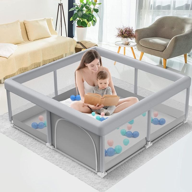 Photo 1 of  Baby Playard, Playpen for Babies and Toddlers with Gate,  Small Baby Fence, Sturdy Safety Playpen(with Anti-Slip Base) Warm Gray
