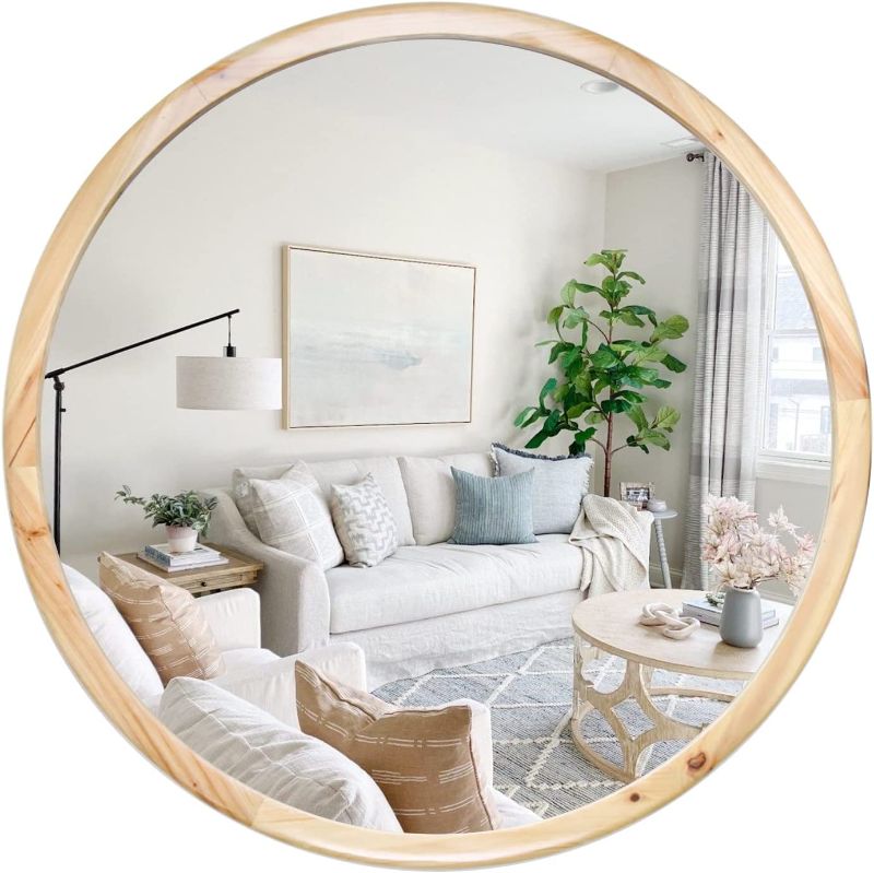 Photo 1 of 
GLCS GLAUCUS Circle Wooden Wall Mirror,18 inch Round Natural Wood Mirror Large Rustic Farmhouse Decor Mirror for The Living Room, Bathroom, Bedroom
Color:Nature 18 in