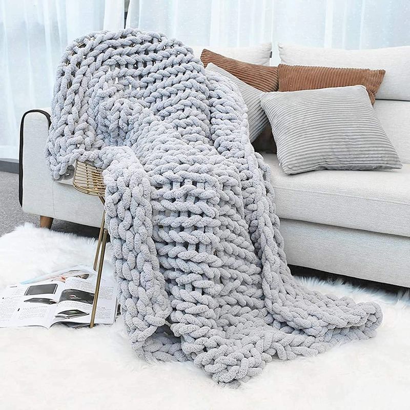 Photo 1 of 
 Luxury Chunky Knit Chenille Bed Blanket  Large Knitted Throw Blanket Warm Soft Cozy Blankets for Cuddling up in Bed, on The Couch or Sofa...
