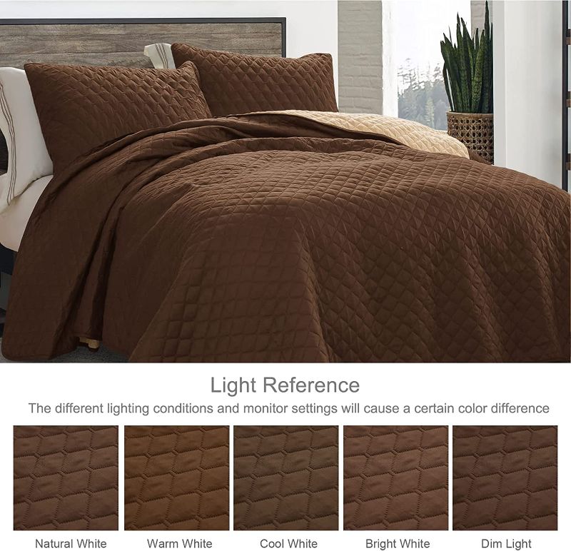 Photo 1 of  Reversible   Full Queen Size Quilt  Lightweight Bed Cover Soft Bedspreads Coverlet (Chocolate...
Color:Brown/ Khaki