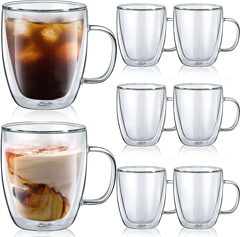 Photo 1 of 
Potchen 8 Pack  Double Wall Glass Coffee Mugs Clear Glass Coffee Cups with Handle Insulated Coffee Mug Glass Cups for Cafe Latte