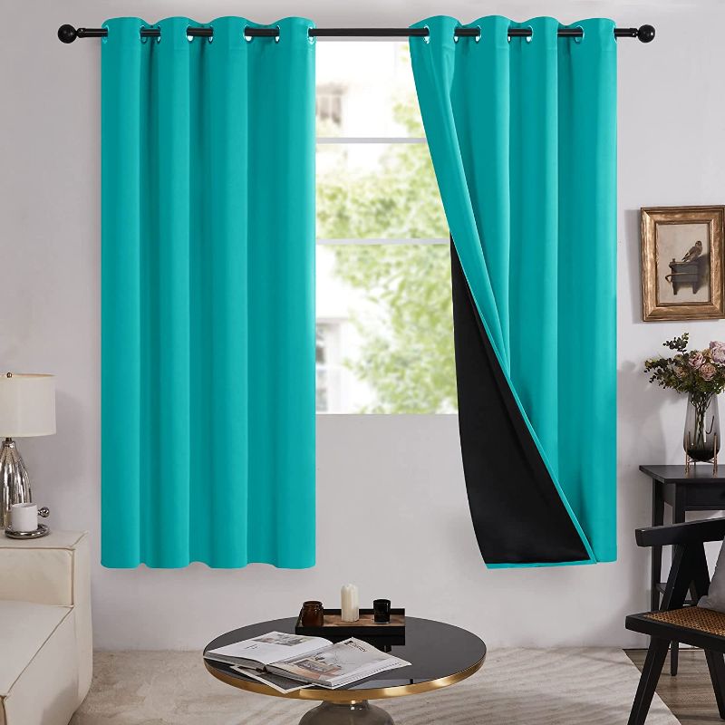Photo 1 of Deconovo 100% Light Blocking Out Curtains, Noise Reducing Performance Drapes with Black Lining, Full Sun Blocking Draperies for Overnight Shift Workers (Teal Blue, 2 Panels, 52 Wide x 84 Long)