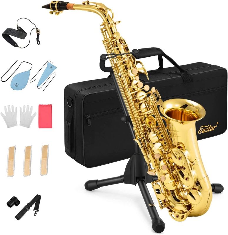 Photo 1 of 
Eastar AS-? Student Alto Saxophone E Flat Gold Lacquer Alto Beginner Sax Full Kit With Carrying Sax Case Mouthpiece Straps Reeds Stand