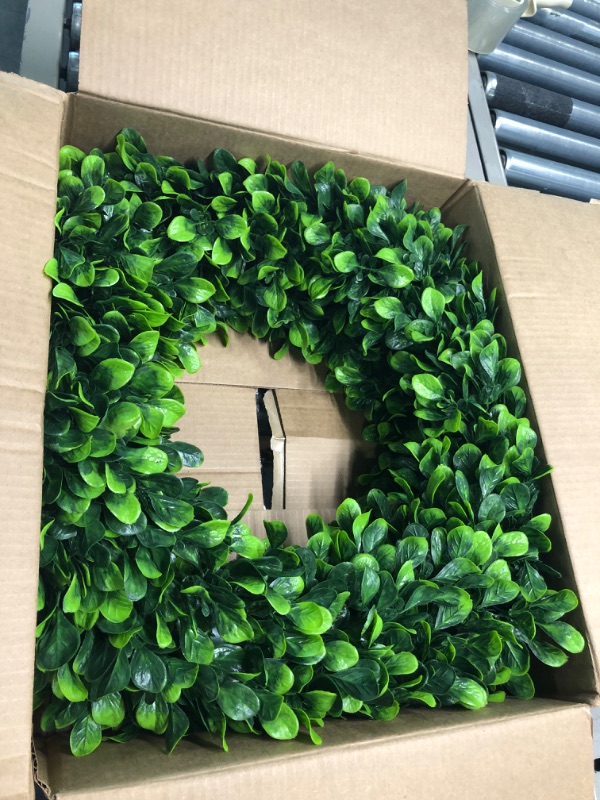 Photo 3 of 
 Faux Boxwood Wreath 15" Artificial Green Leaves Wreath for Front Door Hanging Wall Window Wedding Party Decoration