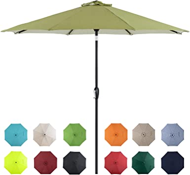 Photo 1 of  9' Outdoor Market Patio Umbrella with Push Button Tilt and Crank, 8 Ribs (Tan)