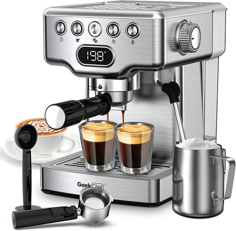 Photo 1 of 
Geek Chef Espresso Machine, 20 Bar Coffee Machine, Fast Heating Automatic, Latte & Cappuccino Maker with Milk Frother Steam Wand, 1.8L Water Tank,...