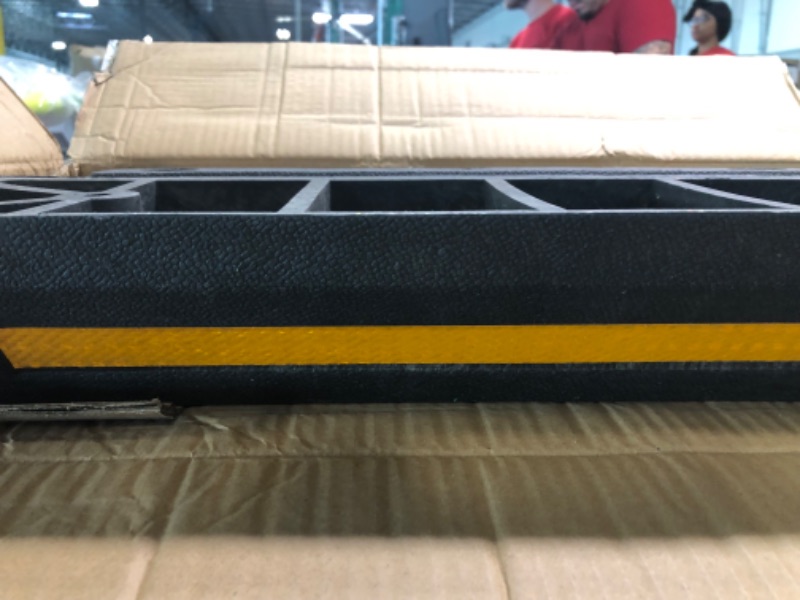 Photo 1 of Zento Deals Rubber Parking Tire Guide Blocks Premium Quality Wheel Stopper, High Visibility Yellow Reflective Strips, Garage Professional Grade Durable Rubber Material (Black/yellow2)
