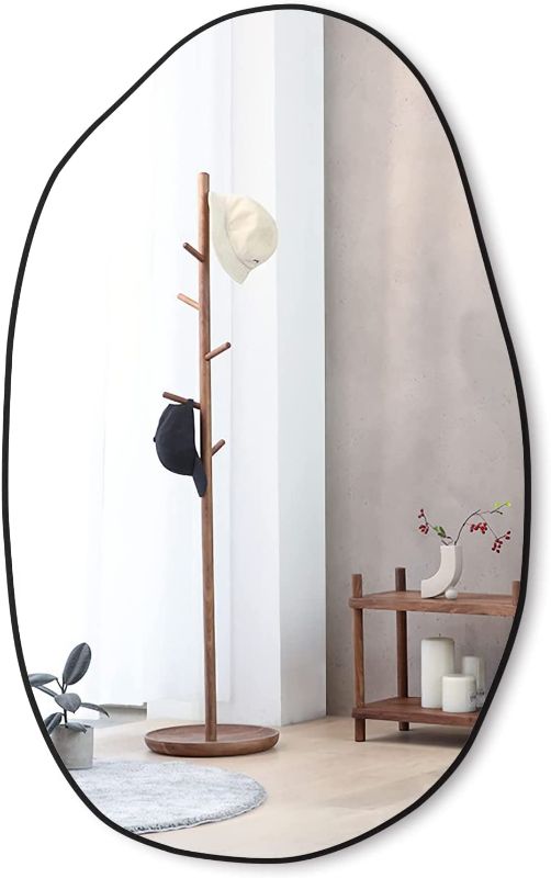 Photo 1 of 
RACHMADES 33.5×20.5 inches Irregular Wall , Asymmetrical , Large Vanity Mirror for Wall Decoration, Modern Wood Framed for Living Room Bedroom Bathroom...