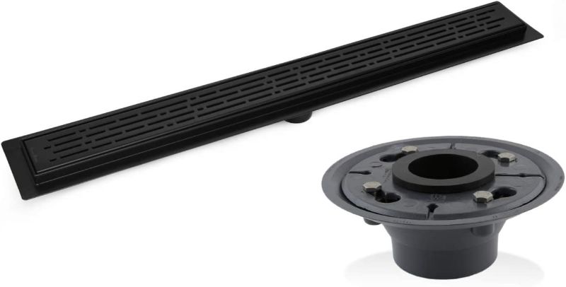 Photo 1 of 
 Matte Black Linear Shower Drain Bundle with 2 Inch ABS Shower Drain Base Flange for Linear Drains,
Size:32 Inch