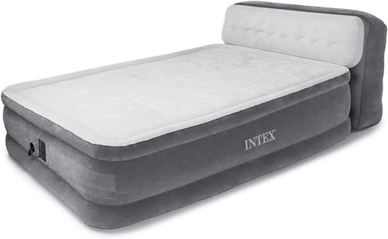 Photo 1 of 
 Ultra Plush Inflatable Pillow Top Bed Air Mattress with Headboard, Built-in Internal Electric Pump and Carry Storage Bag, Gray
