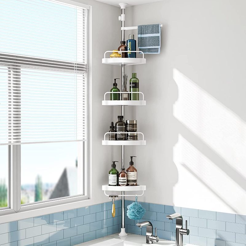 Photo 1 of 
Corner Shower Caddy Tension Pole: Rust Proof 4Tier Shampoo Storage Organizer for Inside Shower - Telescoping Rod Shower Rack for Bathroom and Bathtub -...
