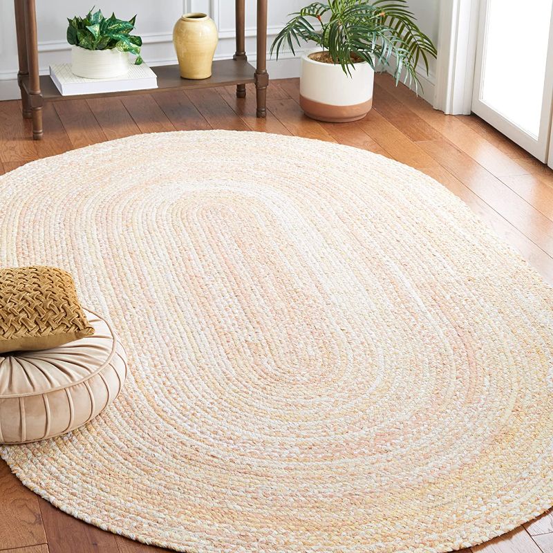 Photo 3 of  Braided Collection 4' x 6' Oval Beige BRD452B Handmade Country Farmhouse  Area Rug
Size:4' x 6' Oval