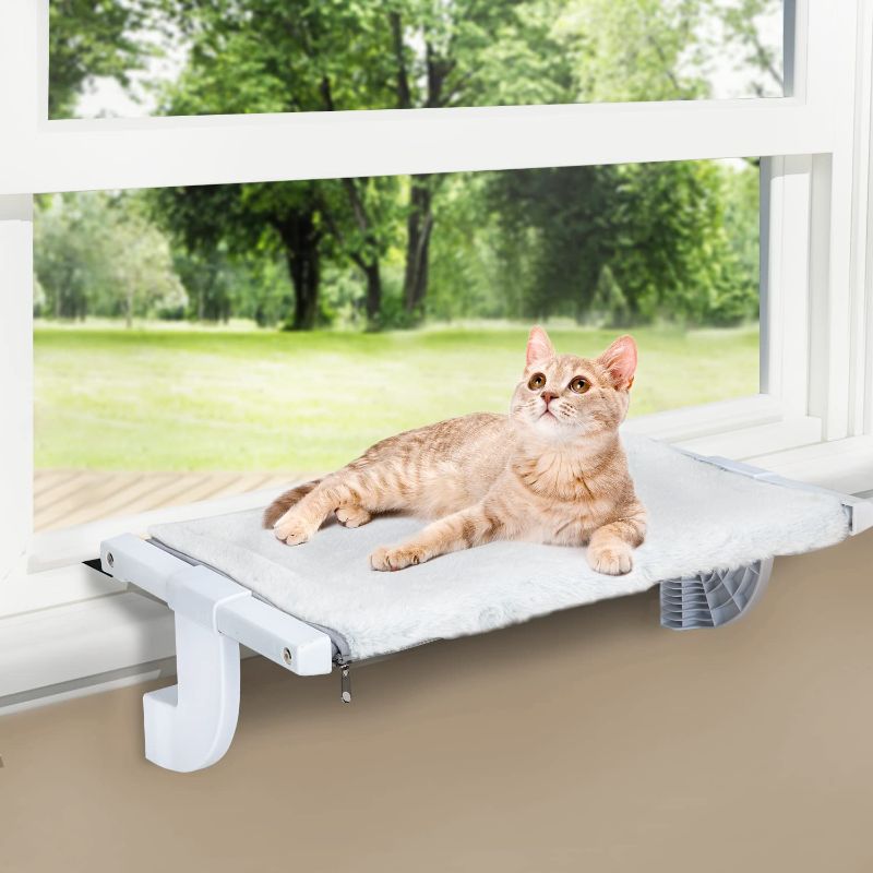 Photo 1 of Zoratoo Window Sill Mount Cat Perch for Indoor Cats, One-Step Sliding Clamping Slot Adjustment Cat Hammock with Removable Two Fabrics Covers, No Suction...