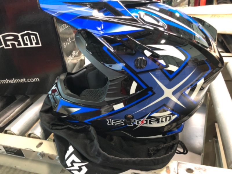 Photo 3 of 1Storm Motocross Adult Helmet BMX MX ATV Dirt Bike Helmet Racing Blue + Goggles + Skeleton Blue Glove Bundle Racing Blue Bundle Large