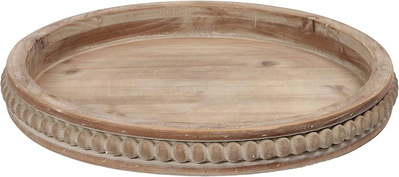 Photo 1 of 
SOFE 16" Natural Hand Crafted Beaded Wooden Tray, Farmhouse Large Round Tray, Serving Tray Decorative and Rustic Candle Holder Tray, Coffee Table Tray...