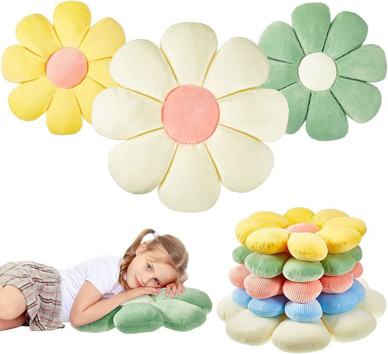 Photo 1 of 3 Pcs Daisy Flower Shaped Throw Pillow Cute Floor Cushion Seating ,Room Decor Flower Floor Pillow Cushion for Reading (White, Green, Yellow, 15/ 15/...