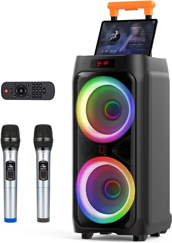 Photo 1 of 
JYX Karaoke Machine with 2 Wireless Microphones for Adults, 8" Subwoofer Big Bluetooth Speaker with 500W Peak Power,PA System with DJ Light, Rolling...