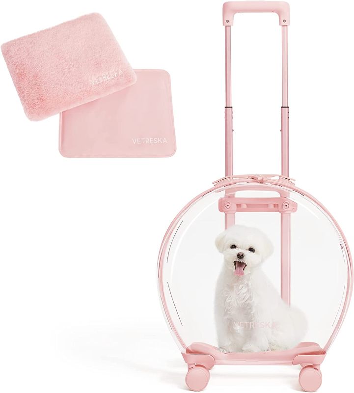 Photo 1 of 
VETRESKA Pet Carrier , Pink Pet Transport Luggage with Wheels and Telescopic Handle, Pet Travel Carrier for Small & Medium Dogs/Cats
