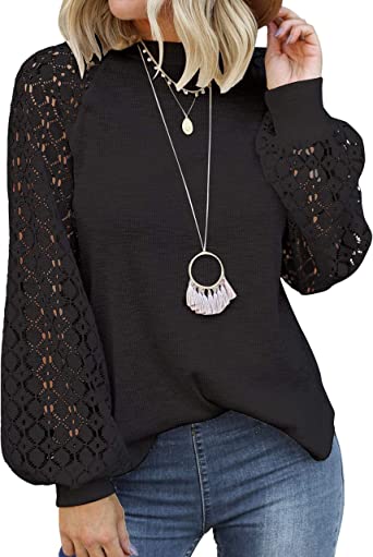 Photo 1 of MIHOLL Women’s Long Sleeve Tops Lace Casual Loose Blouses T Shirts
