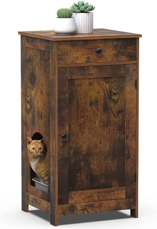 Photo 1 of 
GiftGo Rustic Brown Contemporary Home Hidden Cat Litter Box Enclosure Wooden Cabinet Furniture Cat Washroom Nightstand Storage Drawer, Inner Shelf, Arched...