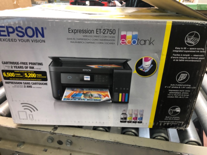 Photo 2 of Epson EcoTank ET-2750 Wireless  with Scanner, Copier and Ethernet, Regular EcoTank ET-2750 - Renewed