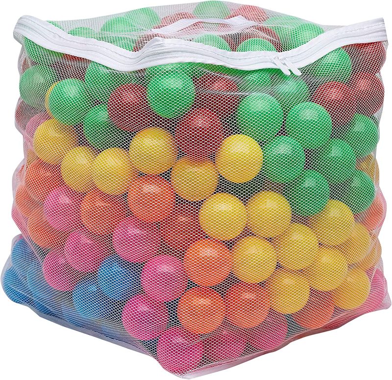 Photo 1 of Amazon Basics BPA Free Crush-Proof Plastic Ball Pit Balls with Storage Bag, Toddlers Kids 12+ Months, 6 Bright Colors 
