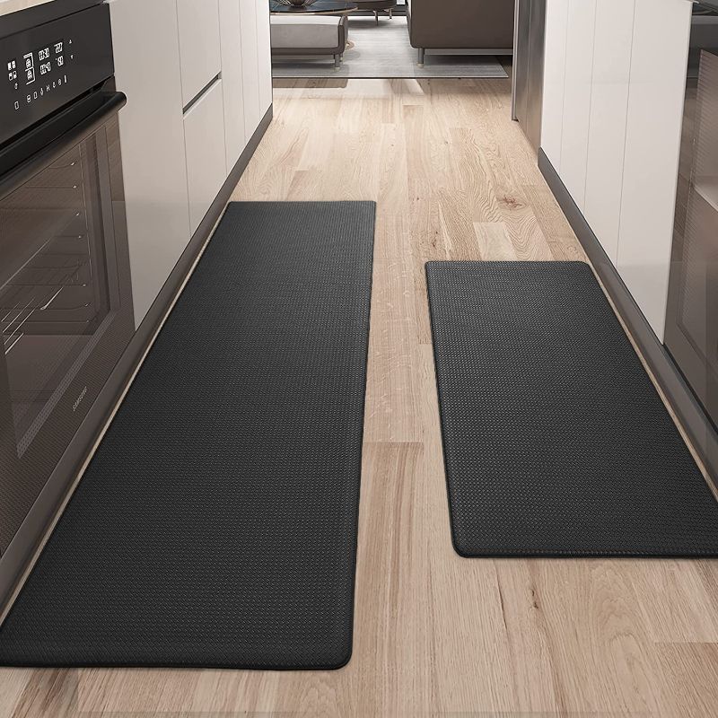 Photo 1 of  Kitchen Rugs and Mats Cushioned Anti Fatigue Comfort Runner Mat for Floor Rug Standing Rugs Set of 2,17"x29"+17"x59", Black