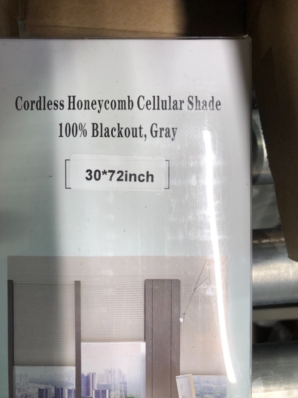 Photo 3 of 
Cordless Cellular Shades Blackout Blinds Honeycomb Shades Window Fabric Blinds Grey-White, 30x72 inch
Color:Grey-white(blackout)