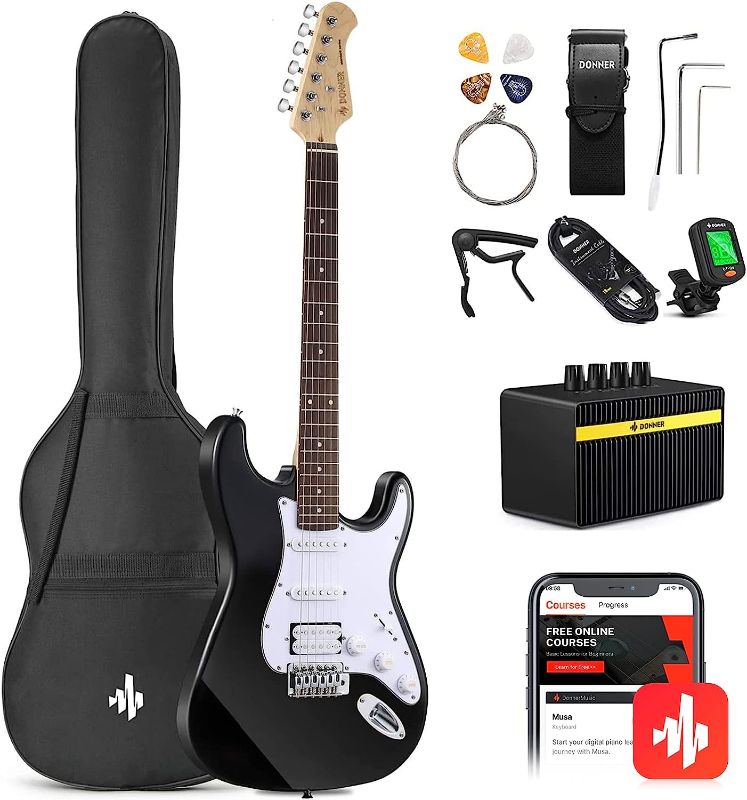 Photo 1 of 

Donner DST-100B 39 Inch Electric Guitar Beginner Kit Solid Body Full Size Black HSS for Starter, with Amplifier, Bag, Digital Tuner, Capo, Strap, String...
Size:39" Right Handed