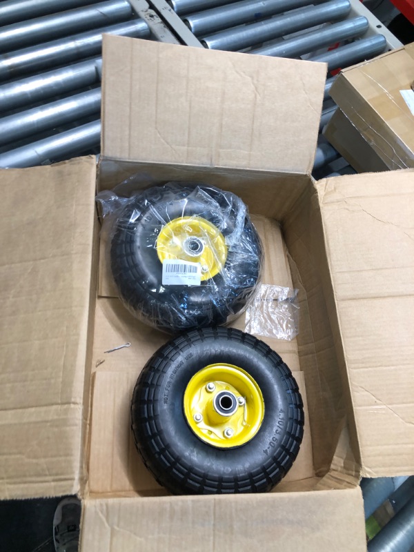Photo 2 of 4.10/3.50-4 tire and Wheel Flat Free,10" Solid Tire Wheel with 5/8" Bearings,2.1" Offset Hub,for Gorilla Cart,Garden Carts,Dolly,Trolley,Dump Cart,Hand Truck/Wheelbarrow/Garden Wagon(2-Pack)