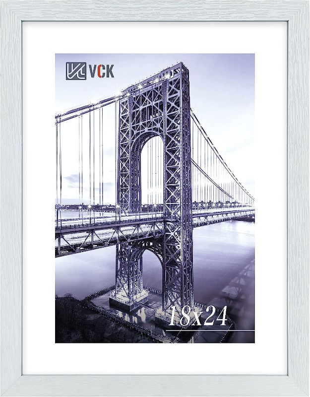 Photo 1 of 3 VCK 18x24 Poster Frame Set of 1 - White, Textured Exclusive Solid Wood Picture Frames with Polished Plexiglass