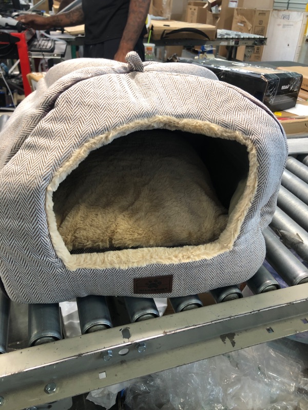Photo 2 of Cat Bed for Indoor Cats - Cat Cave Bed Cat House Cat Tent with Removable Washable Cushioned Pillow, Soft and Self Warming Kitten beds,Cat Beds & Furniture, Pet Bed WINDRACING M(15 x 15 x 15 Inch) Beige