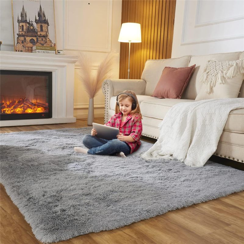 Photo 1 of Area Rugs for Bedroom Living Room, 5ft x 7ft Light Gray Fluffy Carpet for Teens Room, Shaggy Throw Rug Clearance for Nursery Room, Fuzzy Plush Rug for Dorm