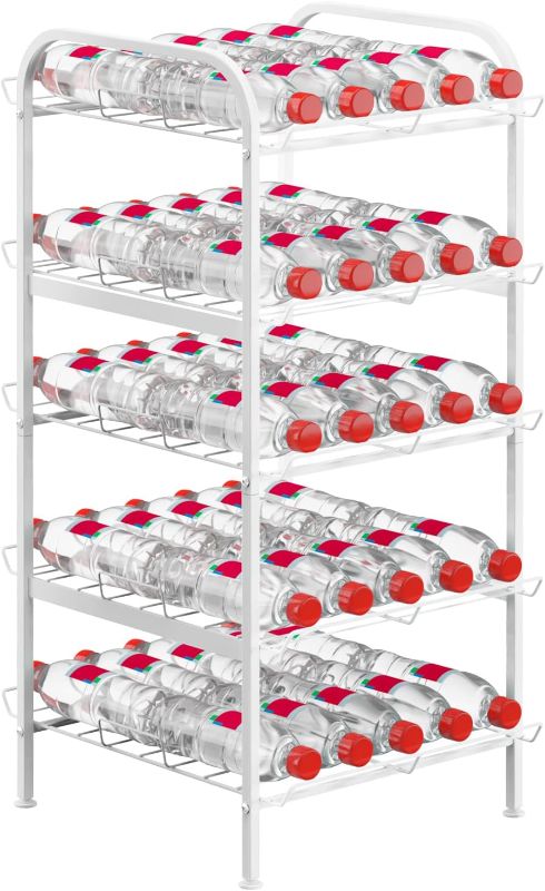 Photo 1 of 5-Tier Water Bottle Organizer Freestanding Water Bottle Holder Stand Water Bottle Storage Rack Metal Bottled Drink Stand for Kitchen Pantry Food Storage Large Capacity White