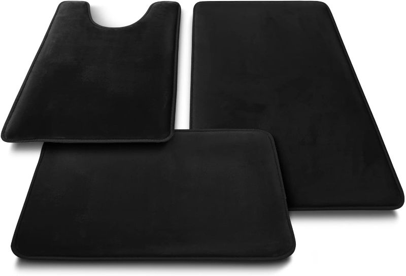 Photo 1 of Clara Clark Bathroom Rugs Sets 3 Piece, Velvet Memory Foam Bath Mat - Non-Slip, Machine Washable Bath Rugs - Dries Quickly, Ultra Soft Bath Mats for Bathroom, Black Bathroom Rug Set