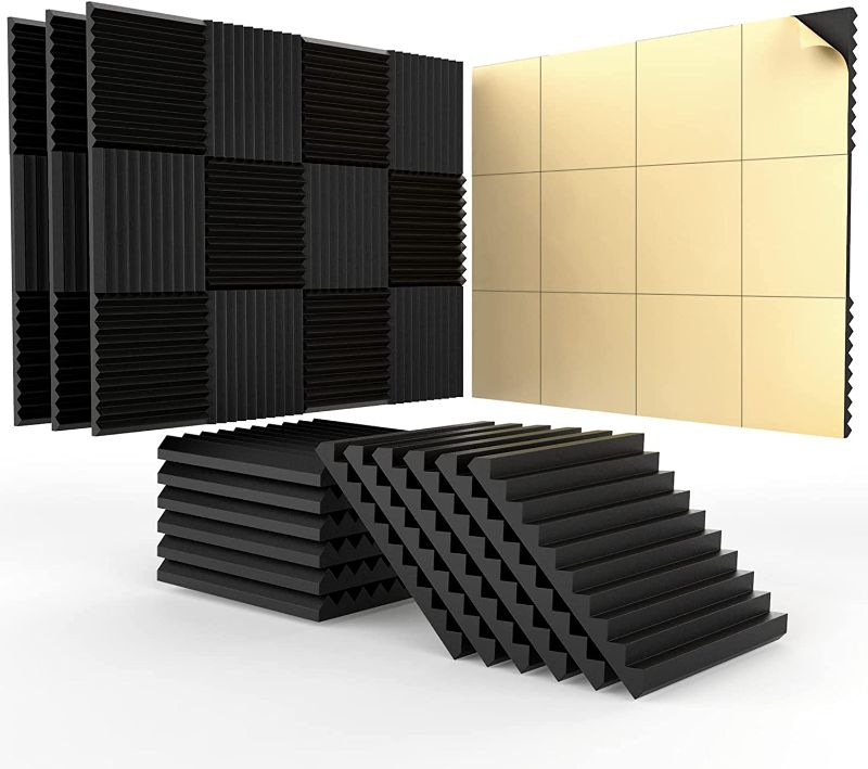 Photo 1 of 28 Pack Acoustic Panels With Self-Adhesive,1" X 12" X 12" Quick-Recovery Sound Proof Foam Panels, Acoustic Foam Wedges High Density, Soundproof Wall Panels for Home Studio,Carbon Black