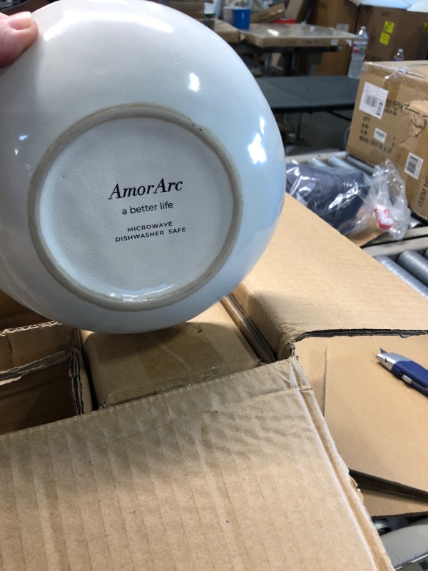 Photo 3 of AmorArc Stoneware Dinnerware Sets,Round Reactive Glaze Plates and Bowls Set,Highly Chip and Crack Resistant | Dishwasher & Microwave Safe,Service for 4 (12pc) white color with trim, brand new, opened box for pictures.