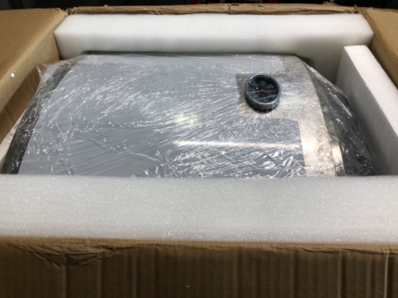 Photo 2 of Li Zhen Portable Pizza Oven |Countertop Electric Pizza Maker |Outdoor Pizza Grill|Stainless Steel 1800W Power|Double Layer with 14in Pizza Stone|For Commercial&Kitchen|, Silver, still wrapped in box when opened.