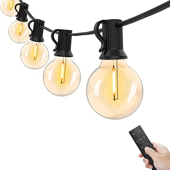 Photo 1 of Bomcosy Patio Lights Outdoor String Lights with Remotes 100ft, G40 LED String Lights with Waterproof Shatterproof 52 Bulbs(2 Spare), 2700K Outside Lights for Backyard Wedding Party Porch Balcony