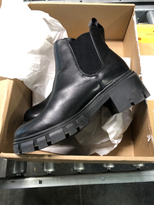 Photo 1 of Athlefit Women's Chelsea Boots Fashion Lug Sole Chunky Heel Slip on Elastic Ankle Booties 5.5 Apricot