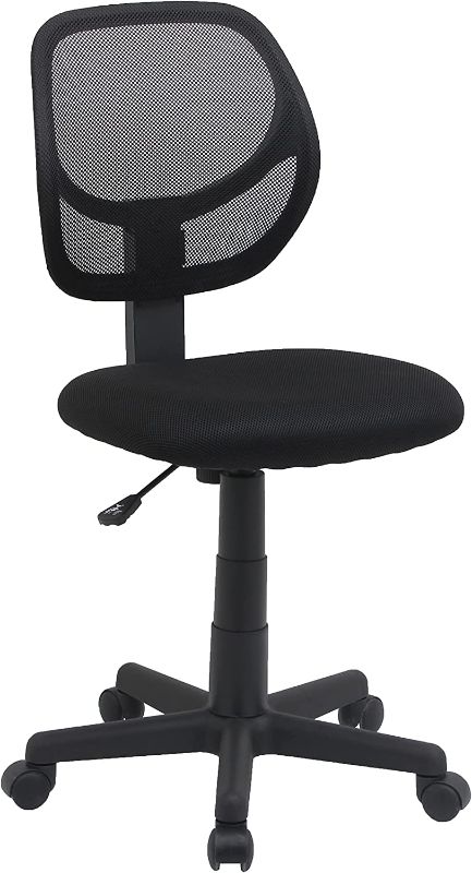 Photo 1 of Amazon Basics Low-Back, Upholstered Mesh, Adjustable, Swivel Computer Office Desk Chair, Black
