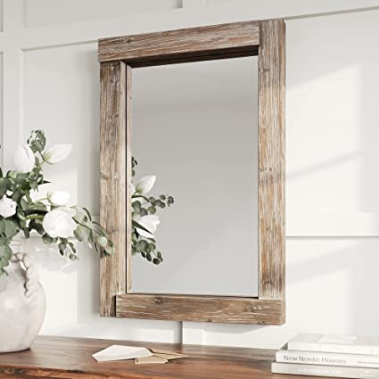 Photo 1 of Barnyard Designs 24x36 Dark Wood Farmhouse Wall Mirror, Wooden Large Rustic Wall Mirror, Bedroom Mirrors for Wall Decor, Decorative Wood Wall Mirror Living Room or Bathroom Vanity, Brown
