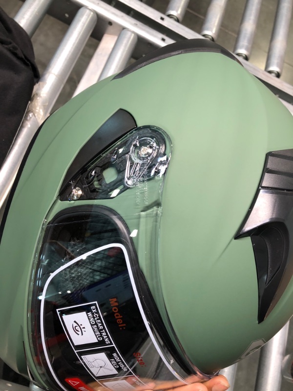 Photo 4 of KYPARA Full Face Motorcycle Helmet with Internal Tinted Visor & DOT Approved for Moped ATV Cruiser Scooter (Alpine Matt Green, X-Large) Alpine Matt Green X-Large