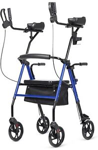 Photo 1 of ELENKER® MT-8151 Upright Walker Stand Up Rollator Walker With Padded Seat And Backrest Lightweight Compact Folding Fully Adjustment Frame For Seniors Blue
