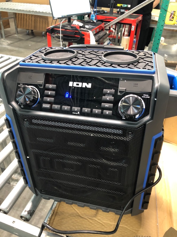 Photo 2 of ION Audio Pickup - 100-watt Water-Resistant Wireless Bluetooth Speaker with 75-Hour Rechargeable Battery, AM/FM Radio and Multi-Color Light Bar 100W water-resistant