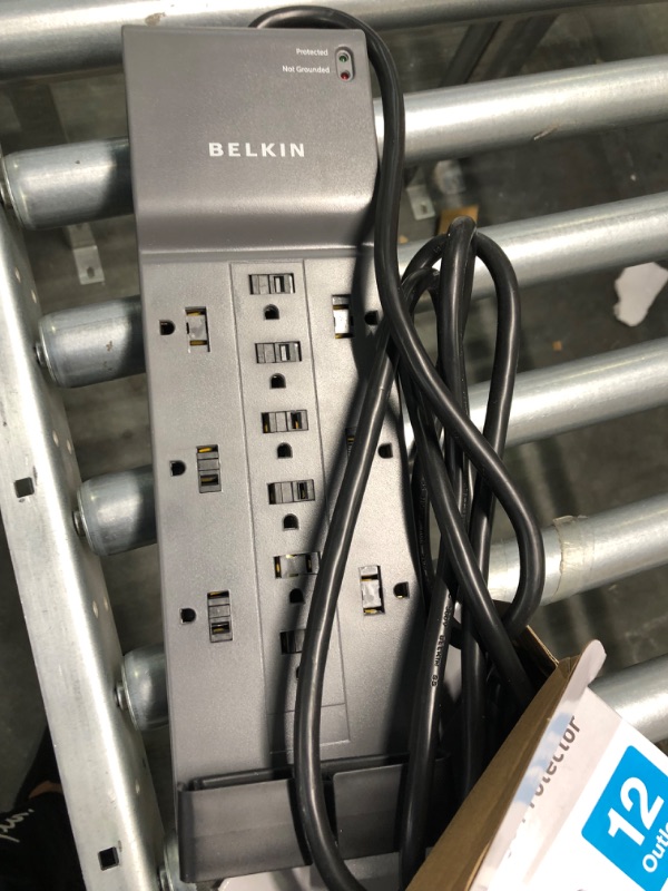 Photo 2 of Belkin Power Strip Surge Protector - 12 AC Multiple Outlets & 8 ft Long Flat Plug Heavy Duty Extension Cord for Home, Office, Travel, Computer Desktop, Laptop & Phone Charging Brick (3,940 Joules) 1 Pack