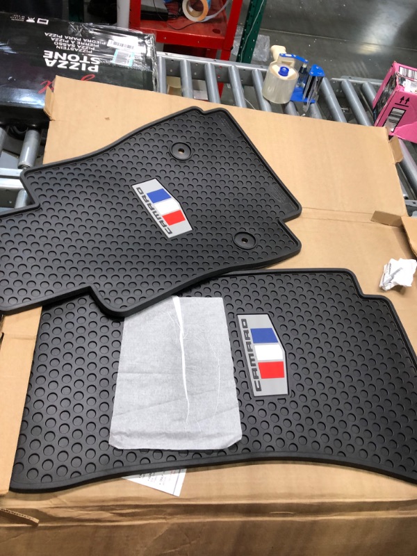 Photo 2 of Lloyd Mats Heavy Duty Signature Rubber All Weather Floor Mats for Chevy Camaro 2016-2020 - Tri Color Shield (2PC - Fronts, Black) 2PC - Fronts Black