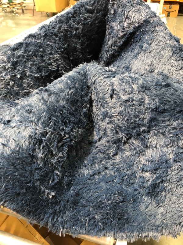 Photo 1 of ANVARUG Modern Plush Area Rug 8x10 Ultra Soft Faux Fur Rugs, Non-Skid Bedroom Rugs for Kids Playroom Home Decor, Navy Blue 8x10 Feet Navy Blue