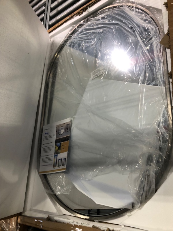 Photo 1 of ANDY STAR Brushed Nickel Oval Mirror, 26x38’’ Mirror for Bathroom, Pill Shaped Mirror with Brushed Nickel Metal Frame, Wall Mounted Mirror Hangs Horizontally or Vertically Brushed Nickel 26'' x 38''